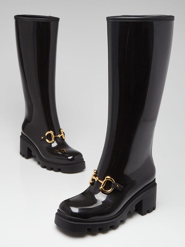 Gucci Black Rubber HorseBit Rain Boots Size 4.5/35