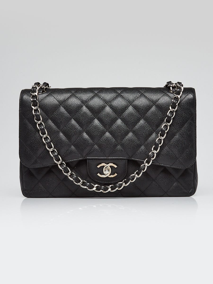 Black Quilted Caviar Leather Classic Jumbo Double Flap Bag