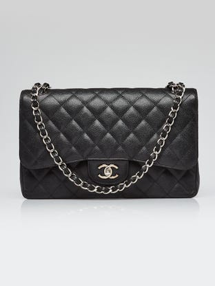 Black Quilted Caviar Leather Classic Jumbo Double Flap Bag