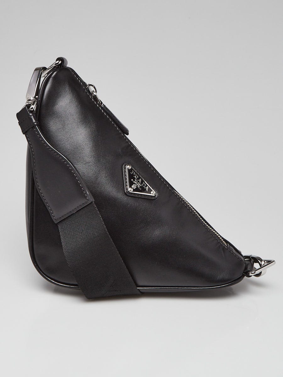 Prada Black Leather Triangle Logo Crossbody Bag | Yoogi's Closet