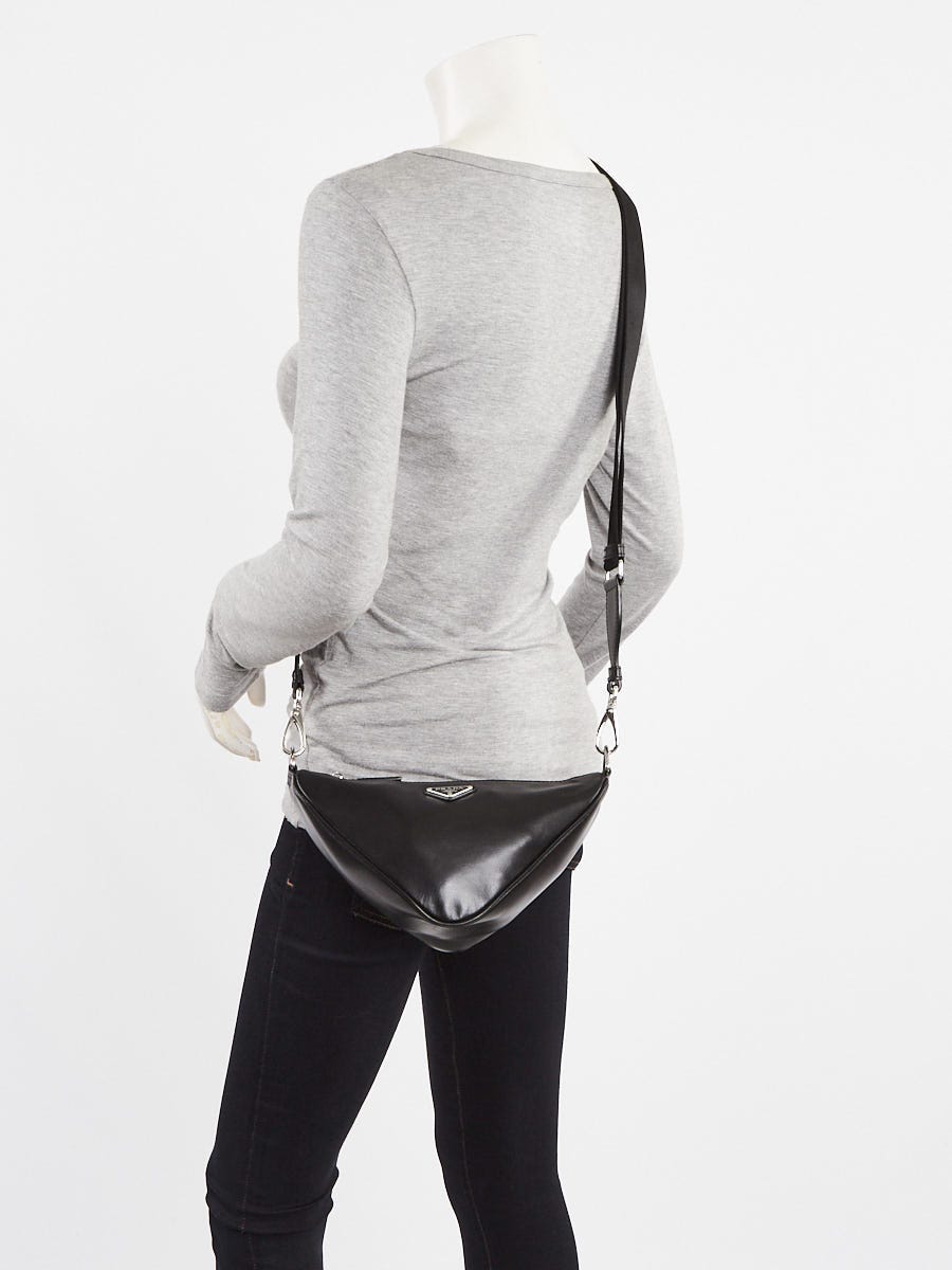Prada Black Leather Triangle Logo Crossbody Bag | Yoogi's Closet