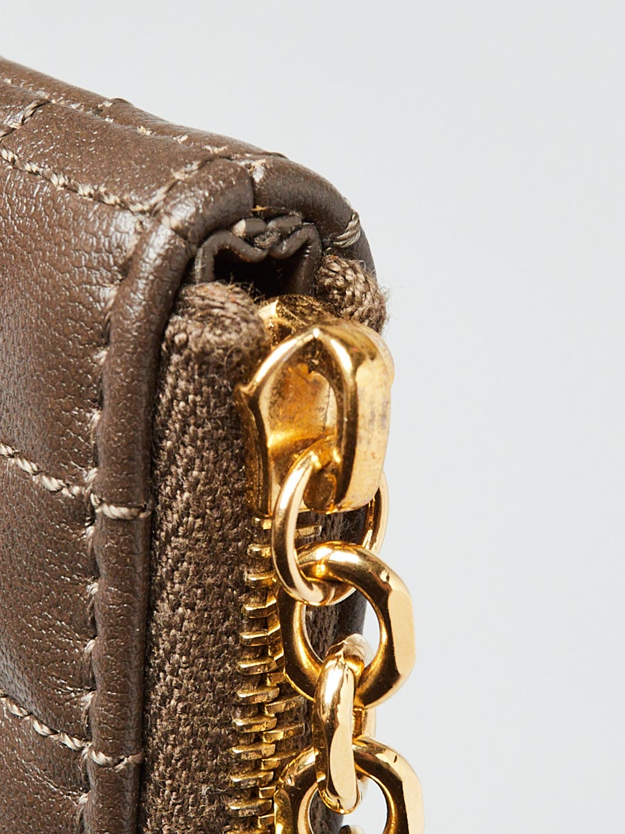 Celine Khaki Quilted Calfskin C Zip Pouch | Yoogi's Closet Celine Khaki Quilted Calfskin C Zip Pouch | Yoogi's Closet