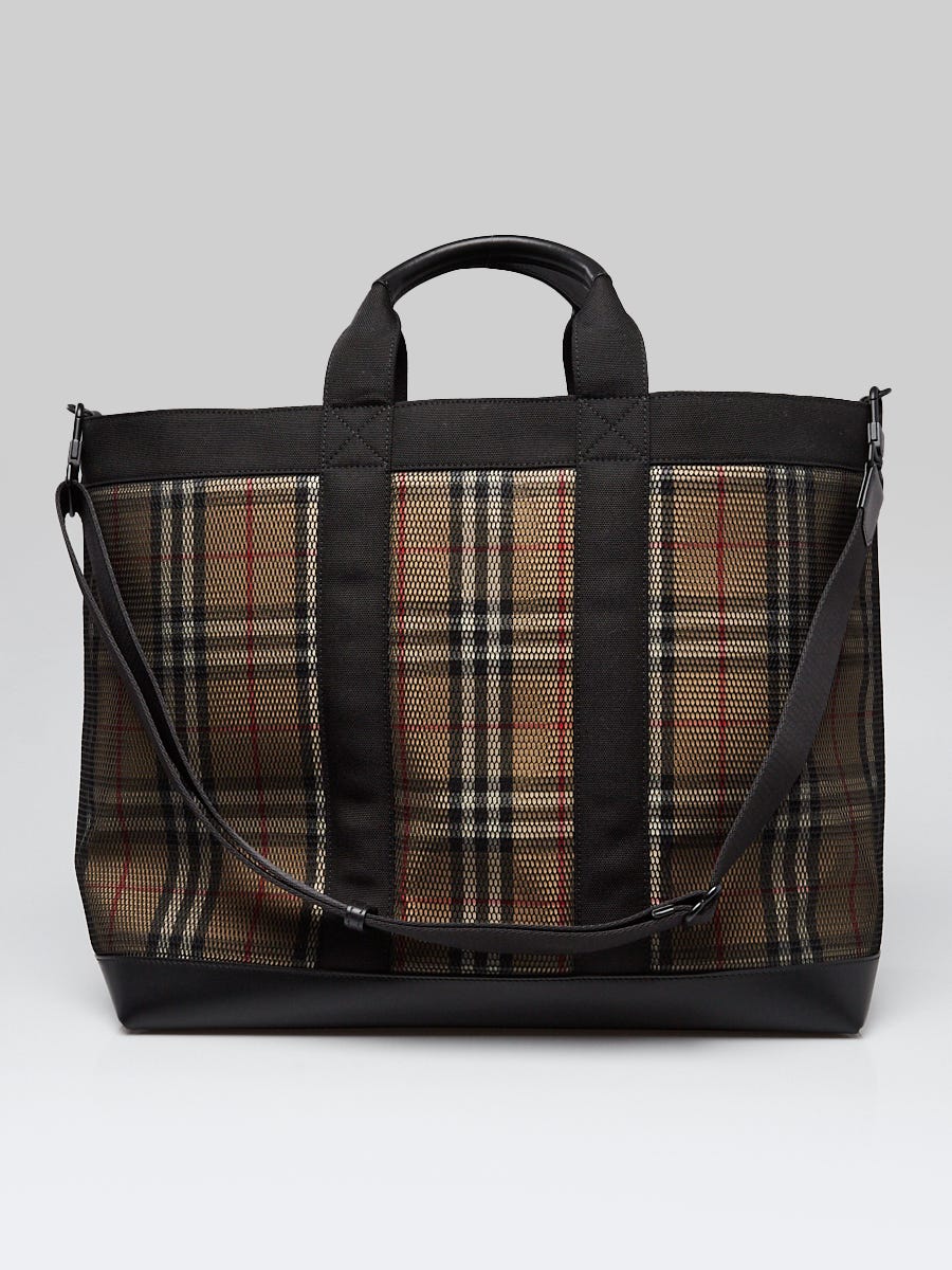 Burberry Black/Vintage Check Mesh/Canvas Ormond Tote Bag