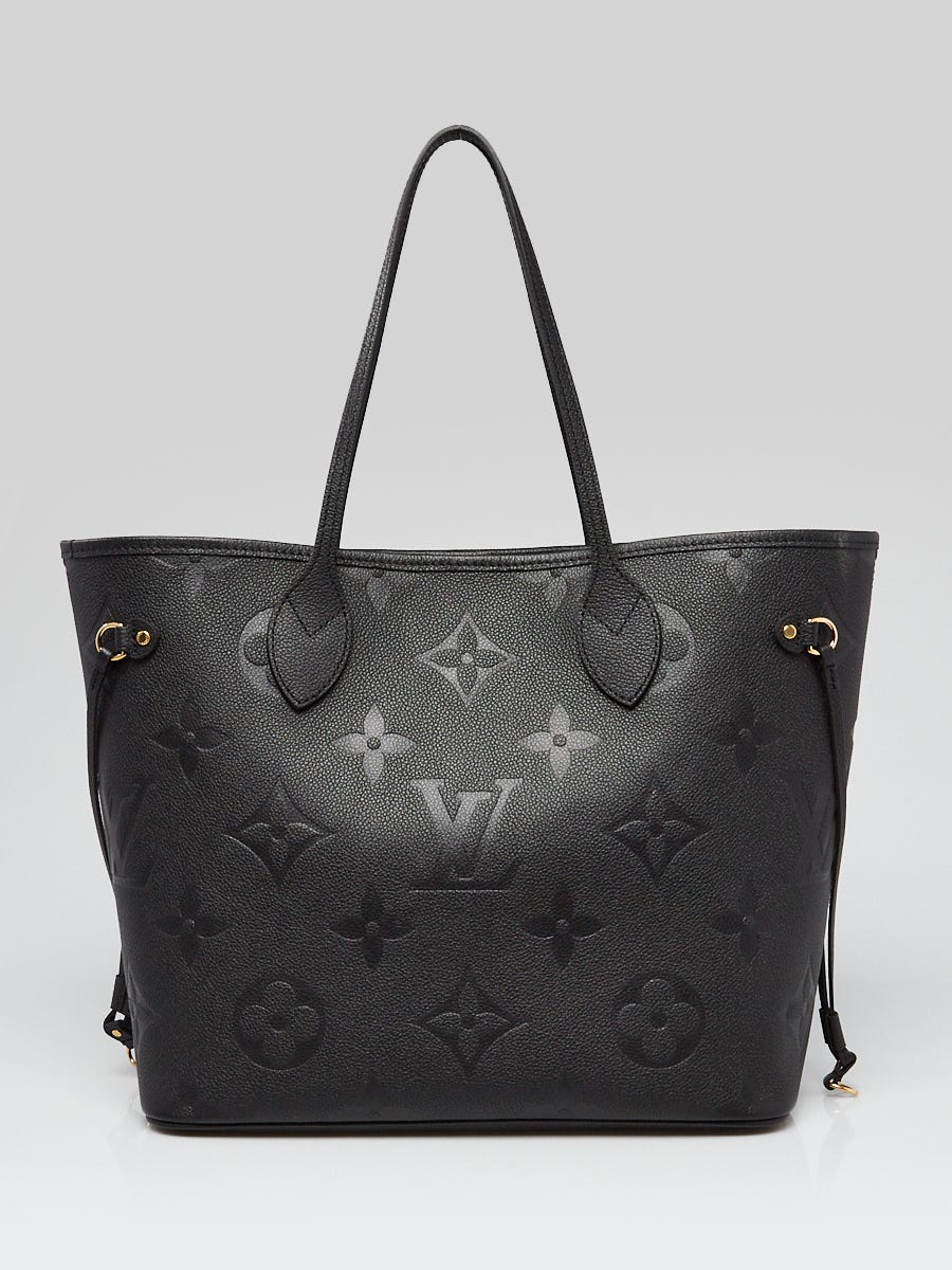 Louis Vuitton Neverfull MM Black Leather Empreinte Monogram Bag With  Pouchette.