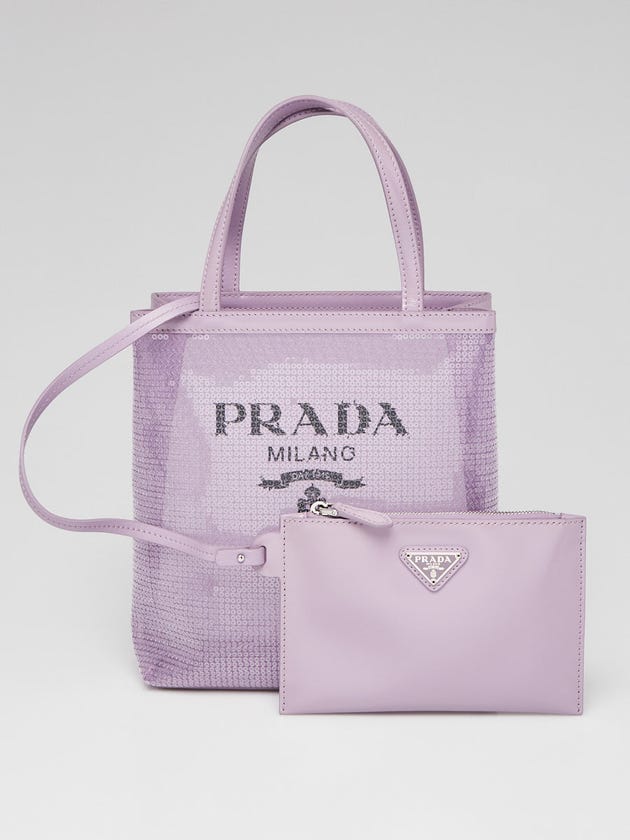 Prada Purple Sequin Mesh and Leather Small Tote Bag