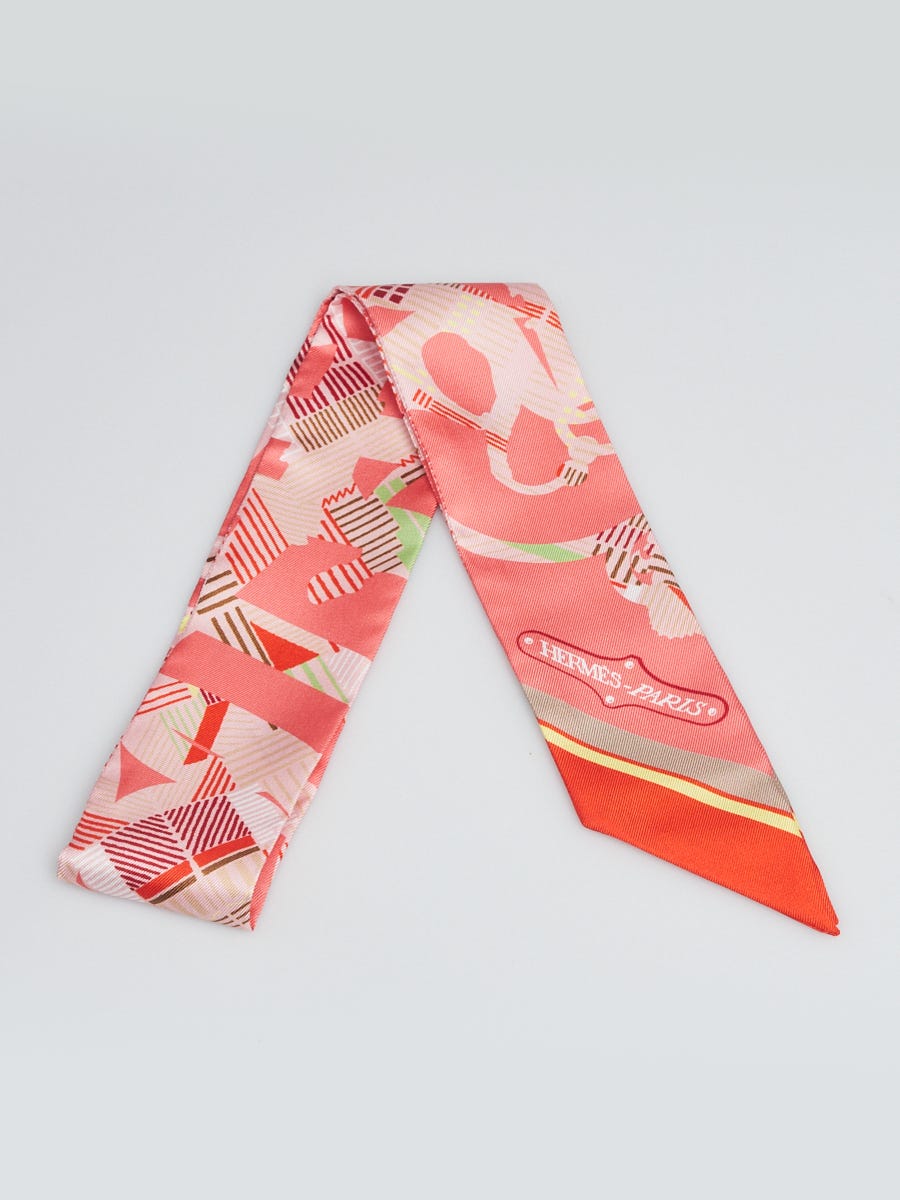 Saumon/Orange/Vert Printed Silk 'Cavalcadour Morning' Twilly