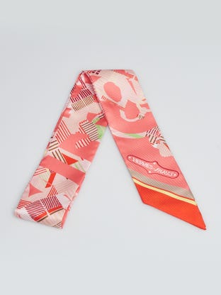 Saumon/Orange/Vert Printed Silk 'Cavalcadour Morning' Twilly