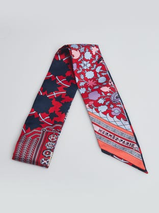 Marine/Rouge/Mauve Printed Silk 'Tapis Persans' Twilly