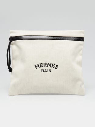 Hermes Toile Canvas/Natural Canvas Leather Bolide Mini Cosmetic Pouch Bag -  Yoogi's Closet