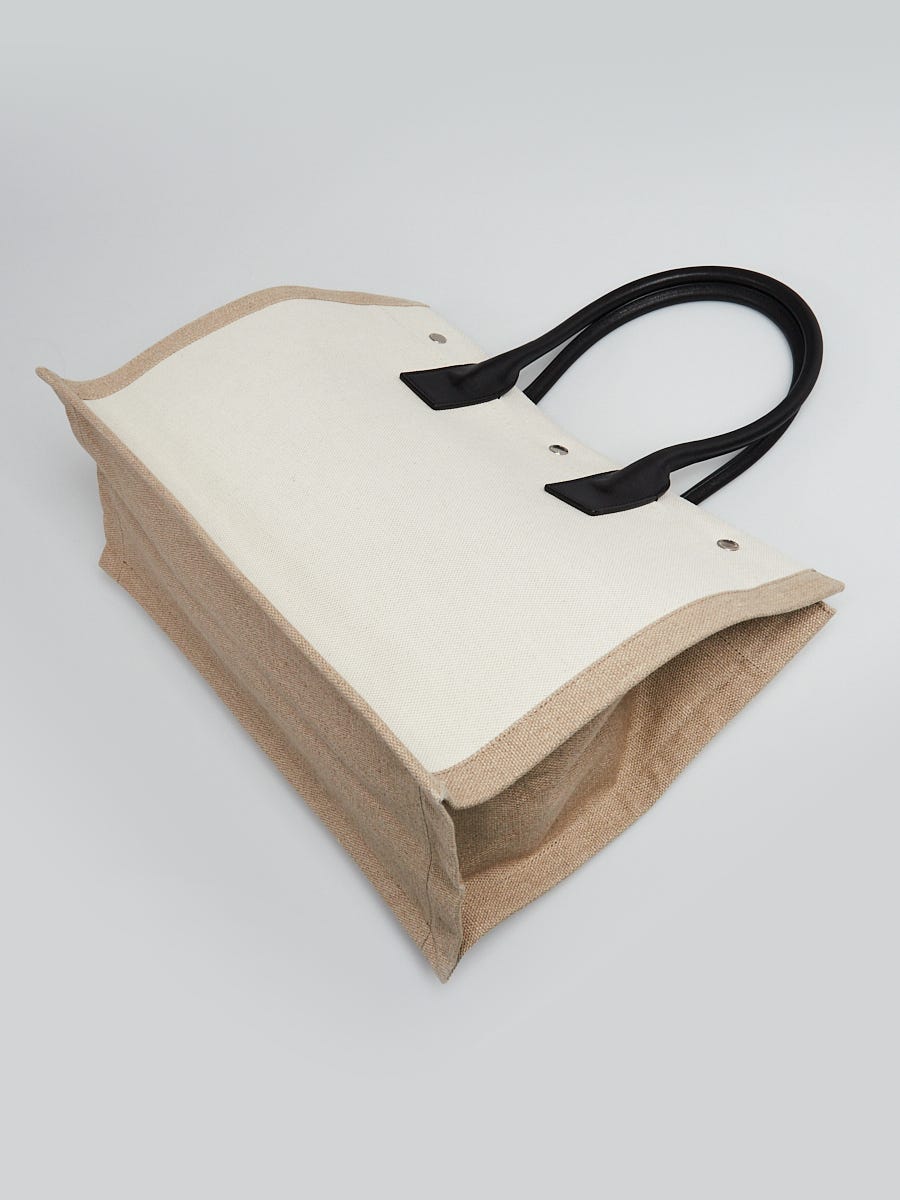 Yves Saint Laurent Beige/Black Raffia/Leather Medium Shopping Tote Bag -  Yoogi's Closet