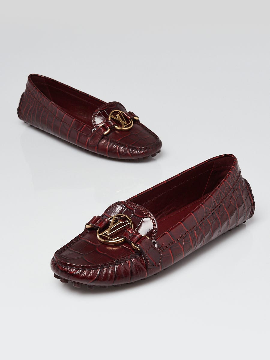 Louis Vuitton Burgundy Croc Embossed Leather Dauphine Loafers Size 6.5/37 |  Yoogi's Closet