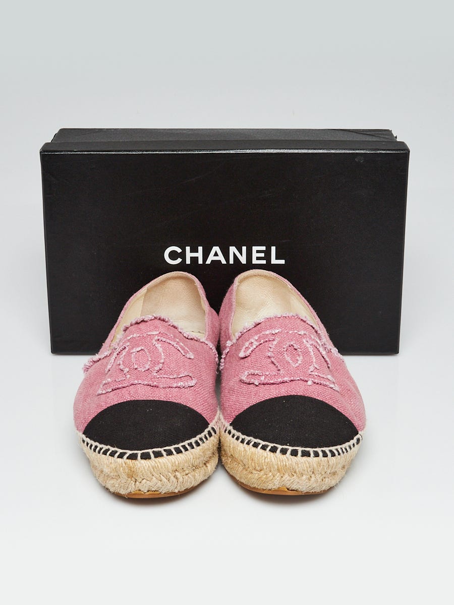 Chanel Pink/Black Denim Cap Toe CC Espadrilles Size 11.5/42