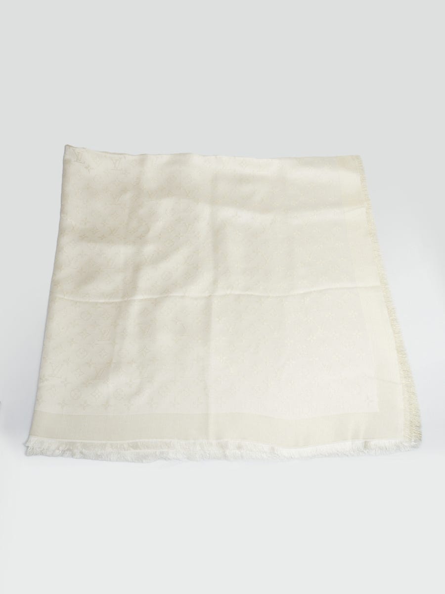 Louis Vuitton Monogram Shine Shawl White Silk