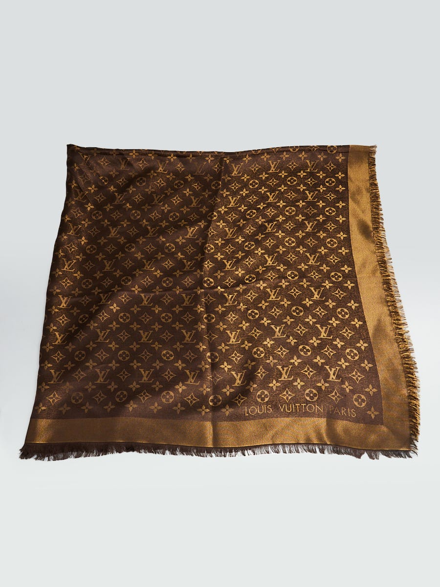 Louis Vuitton Brown & Gold Silk Monogram Shine Shawl - Buy LV