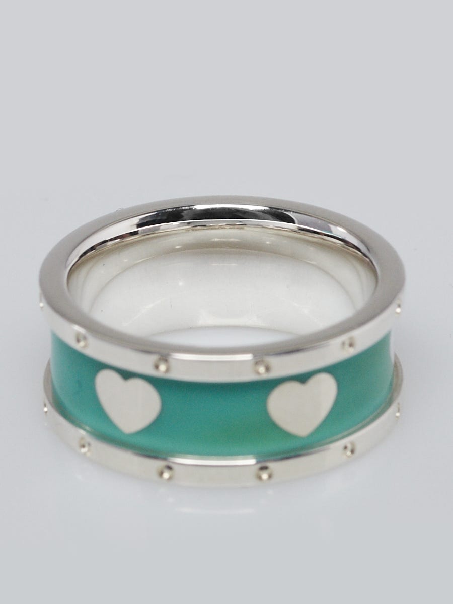 Tiffany & Co. Sterling Silver and Blue Enamel 8mm Heart Band Ring