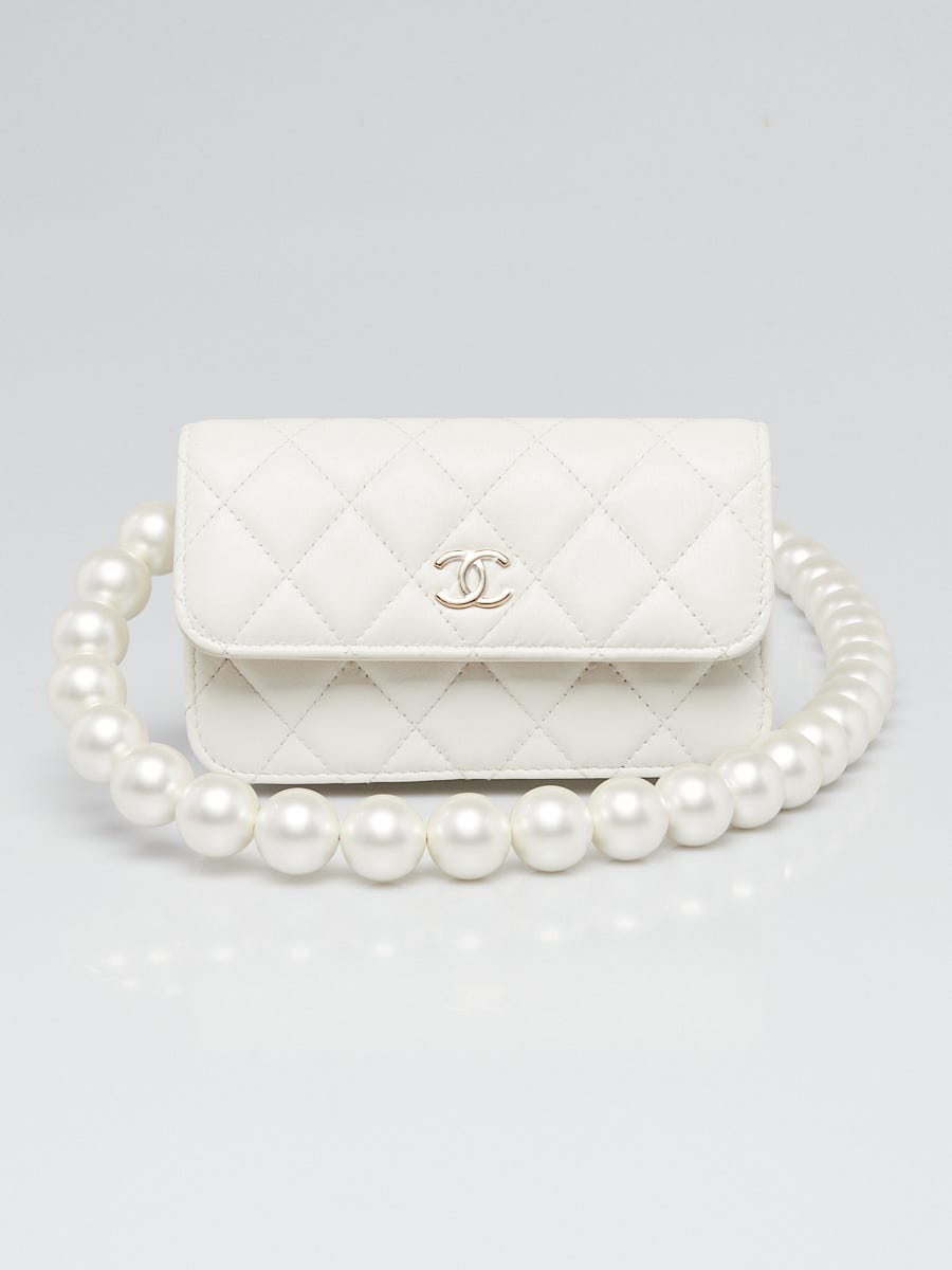 Chanel White Quilted Leather Pearl and Bow Mini WOC Clutch Bag
