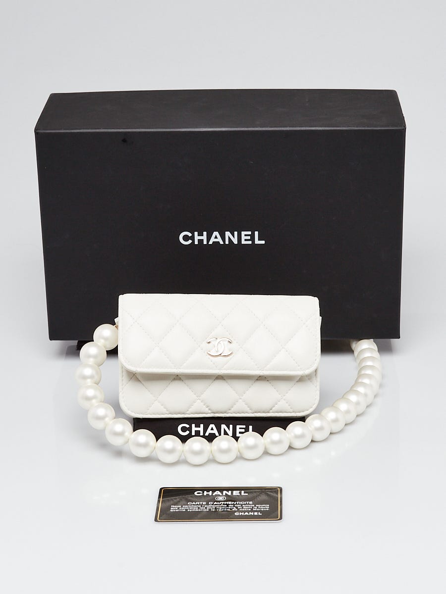Chanel White Quilted Leather Pearl and Bow Mini Woc Clutch Bag