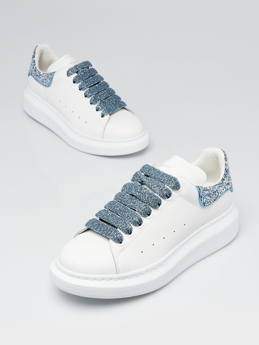Alexander McQueen Leather Glitter Sneakers in White