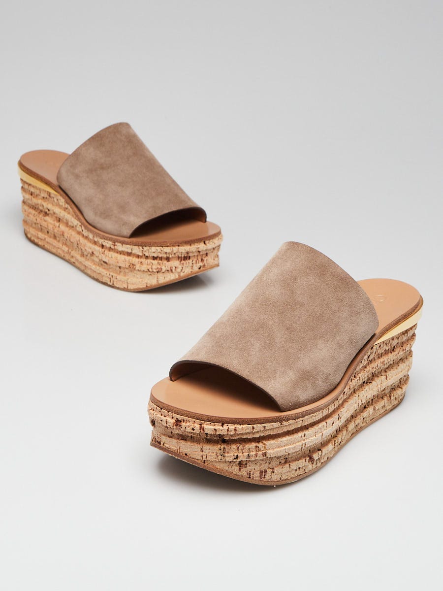 Chloe Grey Suede Camille Platform Wedge Sandals Size 6.5/37