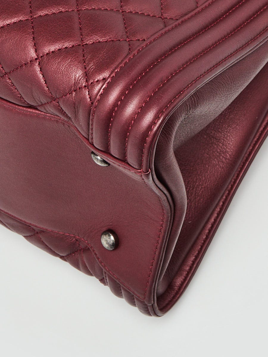 Chanel Metallic Burgundy Quilted Leather Large Boy Tote Bag