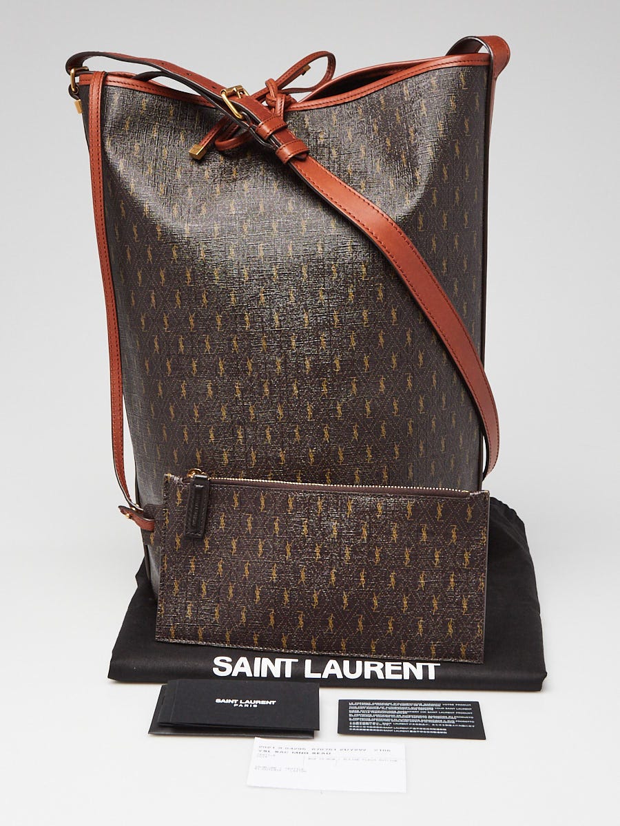 Saint Laurent Le Monogramme Bucket Bag In Studded Suede in Brown