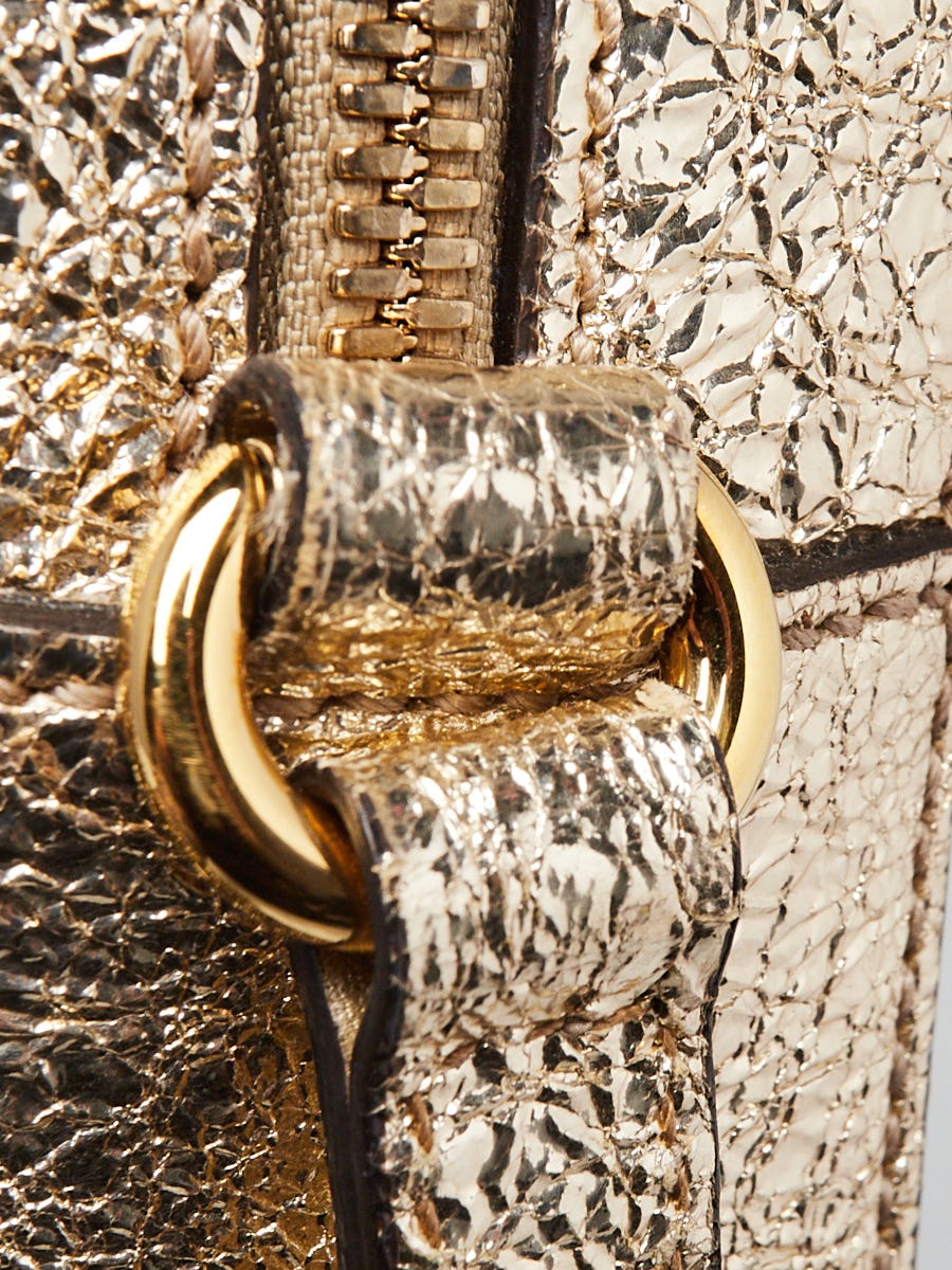 Gucci Gold Crinkle Leather Webby Bee Crossbody Bag - Yoogi's Closet