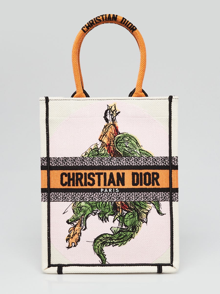 Christian Dior Multicolor Canvas Princess and Dragon Vertical Book Tote Bag