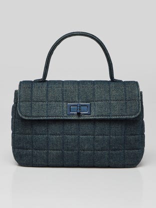 Blue Denim Quilted Mademoiselle Top Handle Bag