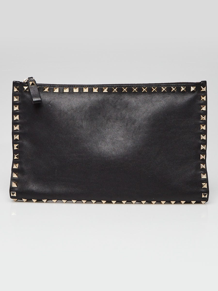 Valentino Black Leather Rockstud Pouch Bag - Yoogi's Closet