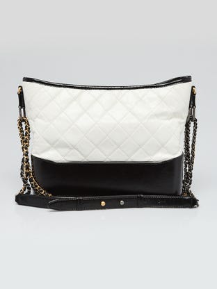 Black/White Quilted Aged Calfskin Leather Medium Gabrielle Hobo Bag