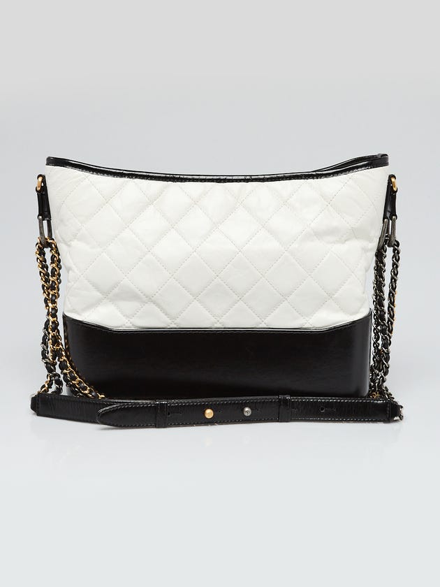 Chanel Black/White Quilted Aged Calfskin Leather Medium Gabrielle Hobo Bag