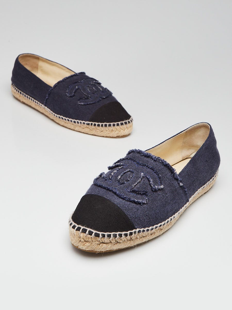 Blue/Black Canvas CC Espadrille Flats Size 11.5/42