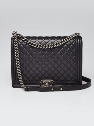 Black Quilted Lambskin Leather Large Boy Bag