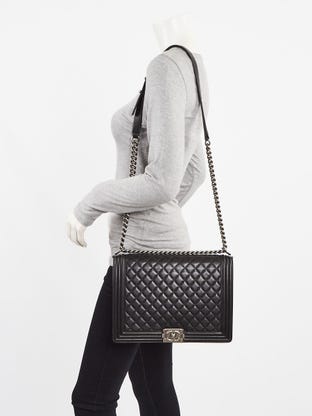 Chanel BOY LARGE BAG BLACK SILVER Leather ref.680226 - Joli Closet