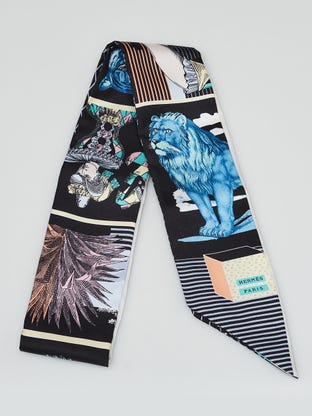 MC/Noir/Bleu/Vert Grand Theatre Nouveau Printed Silk Twilly