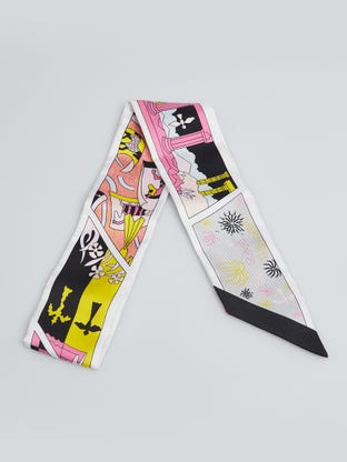 Noir/Rose/JaunePrinted Silk 'Factory Suite' Twilly