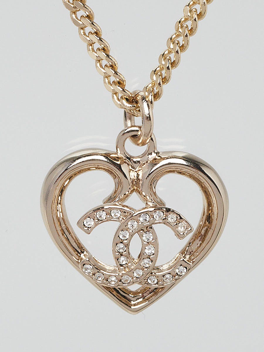 Goldtone and Crystal CC Heart Pendant Necklace