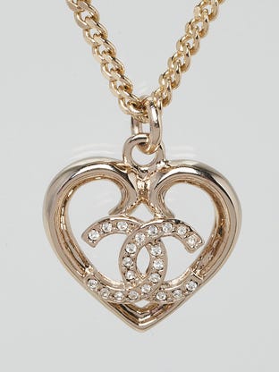 Goldtone and Crystal CC Heart Pendant Necklace