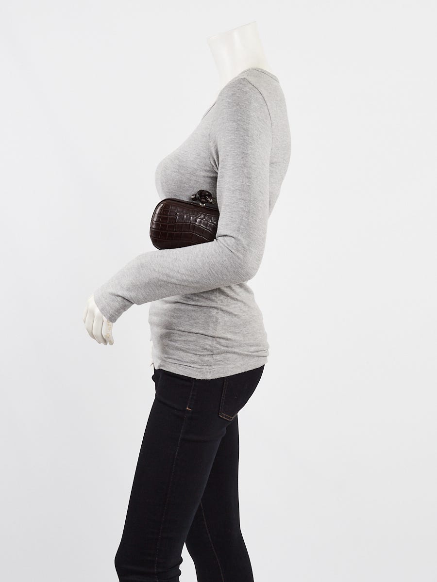 Bottega Veneta Brown Crocodile Knot Clutch Bag | Yoogi's Closet