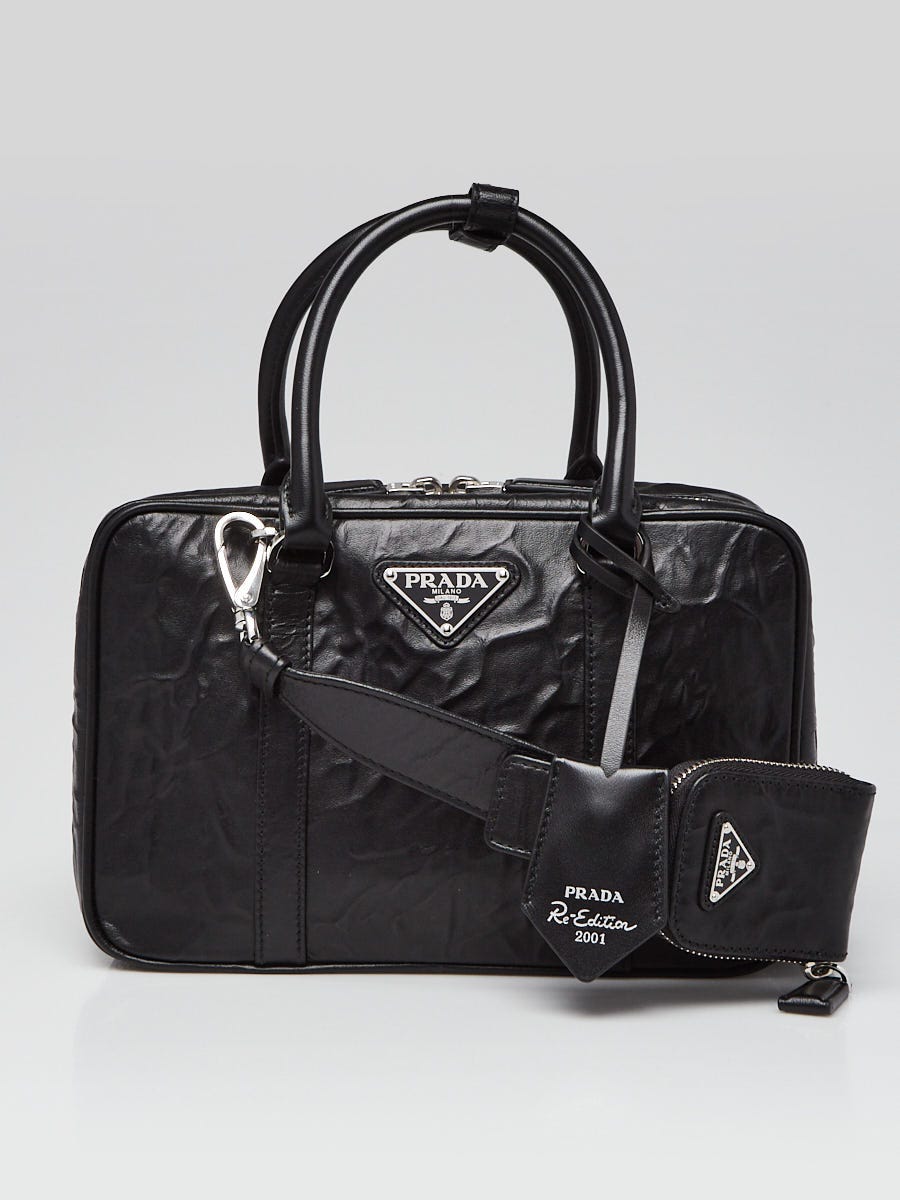 Prada Black Antique Nappa Leather Top Handle Bag 1BB092 - Yoogi's Closet