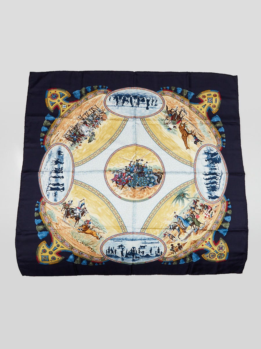 Hermes Blue Silk 'Cavaliers Peuls ' Print Jean De Fougerolle