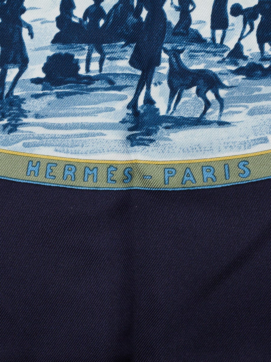 Hermes Blue Silk 'Cavaliers Peuls ' Print Jean De Fougerolle