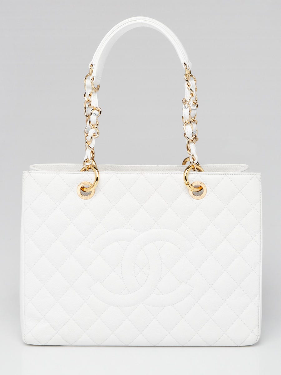 Chanel White Quilted Caviar Leather Grand Shopping Tote Bag - Yoogi'S Closet