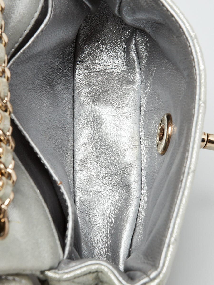 Chanel Silver Quilted Metallic Lambskin Leather Mini Twin
