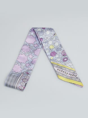 Purple/Yellow Silk Tapis Persans Print Twilly Scarf