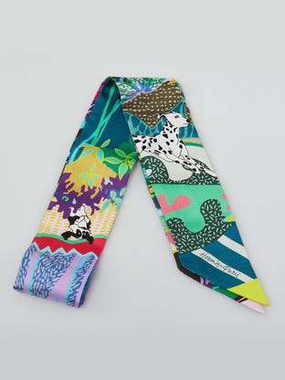 Vert/Cyclamen/Multicolor Printed Silk 'En Liberte' Twilly