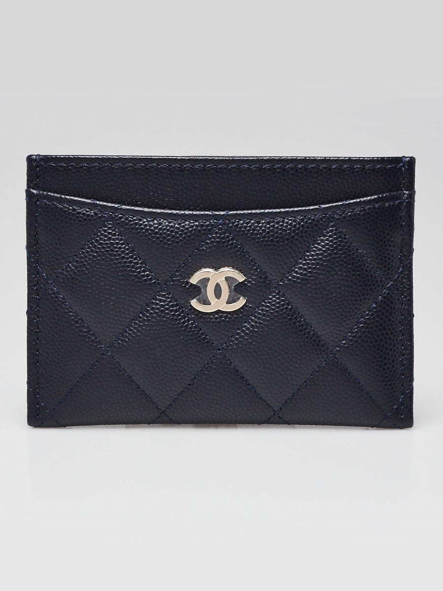 Blue Quilted Caviar Leather CC O-Card Holder