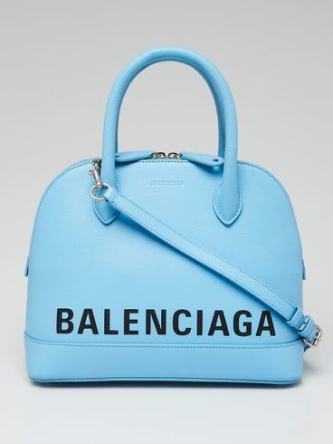 Balenciaga Light Blue Pebbled Leather Small Ville Satchel Bag