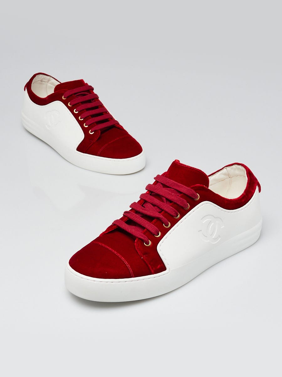 Chanel Red/White Velvet/Rubber Low Top Sneakers Size 10.5/41 - Yoogi's  Closet