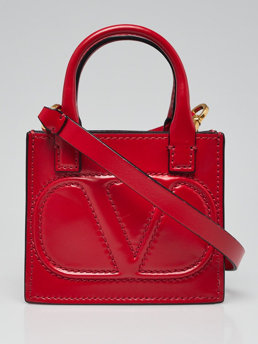 Valentino Black/red Leather Medium V-Ring Flap Top Handle Bag